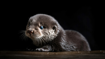 Baby Otter, minimalistic background. Generative AI