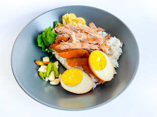 Braised pork leg with steamed rice ready to eat