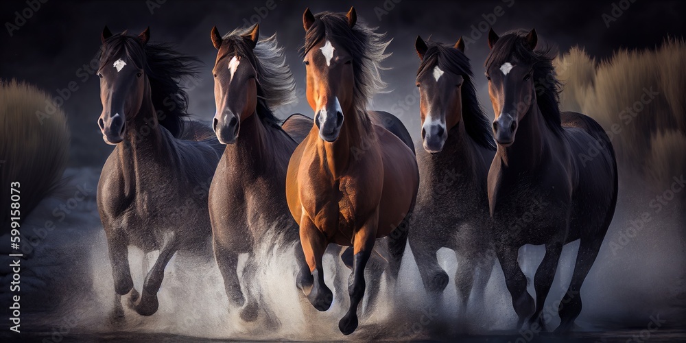 Wall mural beautiful horses in motion. generative ai