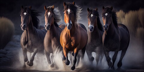 Beautiful horses in motion. Generative AI