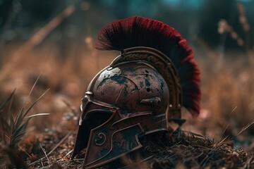 Helmet of the Spartan warrior. Generative AI - obrazy, fototapety, plakaty