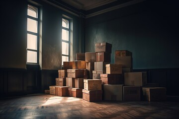 Moving to apartments with large windows. Craft boxes. Generative AI