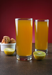 Panagam is a traditional south indian sweet drink prepared with jaggery water and lemon.