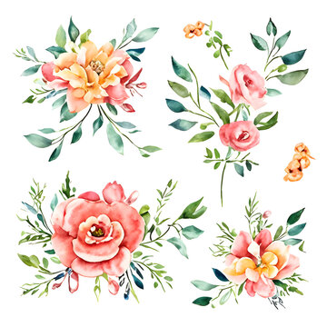 Set watercolor floral elements to decorate A.I