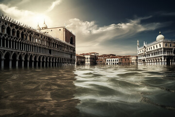 Fototapeta na wymiar Venice, Italy, flooded - conceptual photography, global warming concept. Generative AI