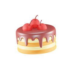A Cake With Chocolate and Cherry Topping 3D Icon Illustration