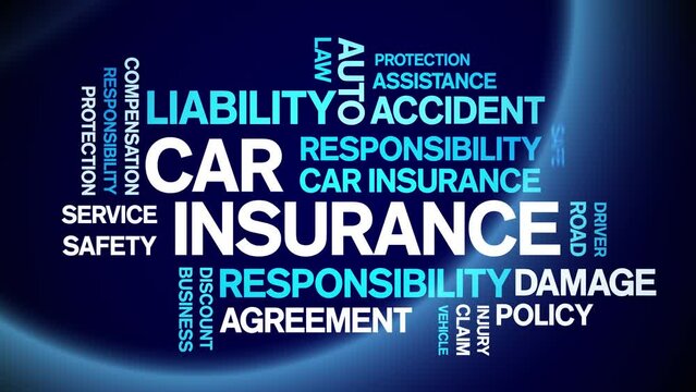 Car insurance animated tag word cloud;text design animation kinetic typography seamless loop.