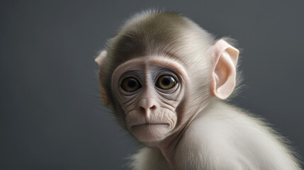 Baby Monkey, minimalistic background. Generative AI