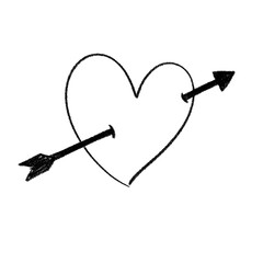 Black pencil heart doodle line.	