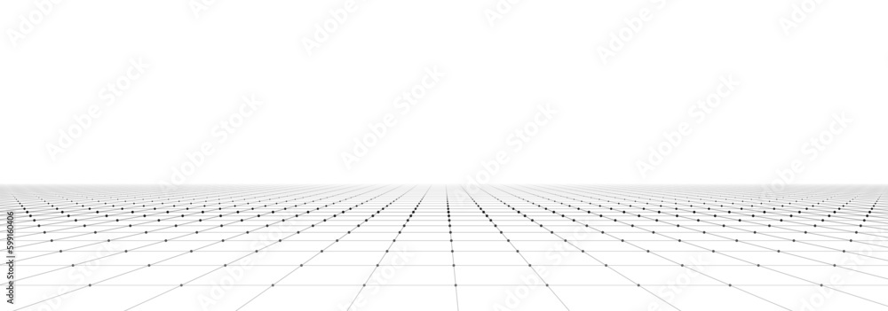 Poster vector perspective grid on white background. dots connected by lines. digital cyberspace. network co