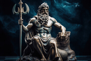 Classical Poseidon statue illustration, capturing Greek mythology - obrazy, fototapety, plakaty
