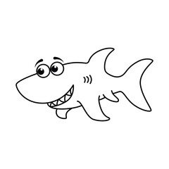 Funny shark cartoon vector coloring page