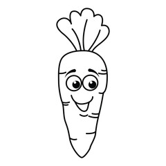 Funny carrot cartoon characters vector illustration. For kids coloring book.