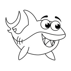 Funny shark cartoon vector coloring page