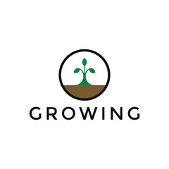 Simple growing seed logo with green leaf farming minimalist with circle