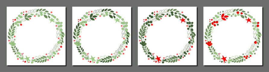 set of advent wreath, green, flat, simple template design as square christmas background banner with copy space for advertising or social media, vector illustration