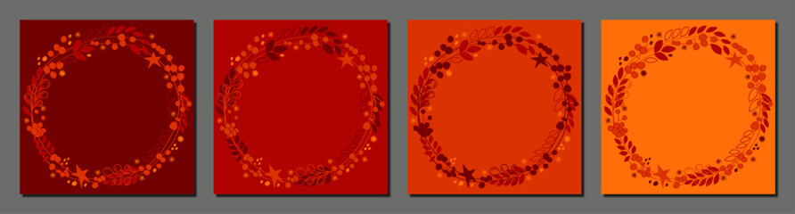 set of christmas wreath, red, flat, simple template design as square christmas background banner with copy space for advertising or social media, vector illustration