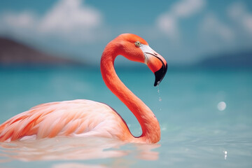 Flamingo and summer concept. Travel vacation lifestyle. Generative ai