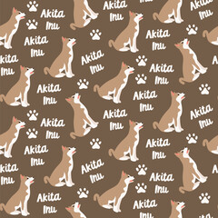 Dogs akita inu dog seamless repeat pattern. natural. gender neutral. earth tones. beige, brown. cute pet puppy.