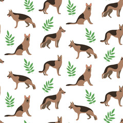 Dogs shepherd dog seamless repeat pattern. natural. gender neutral. earth tones. beige, brown. cute pet puppy.