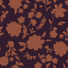The silhouette of a seamless floral pattern in brown tones.
