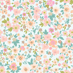 Seamless vintage pattern. Light background. Large light pink and light red flowers. Vector texture. Fashionable print for textiles and wallpaper in pastel colors.