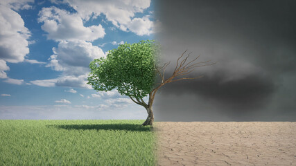 Climate change concept with changing environment 3d render