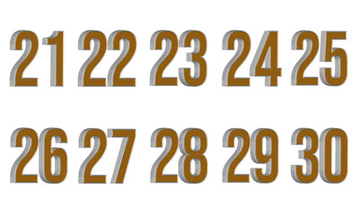 NUMBER 21 TO 30 GOLD SILVER STYLE PNG
