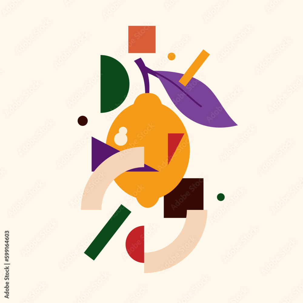 Poster vector graphics in a minimalistic fashionable style with geometric elements.. illustration of a lemo