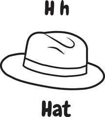 Hat icon with English alphabet H letter.For worksheets and coloring pages.