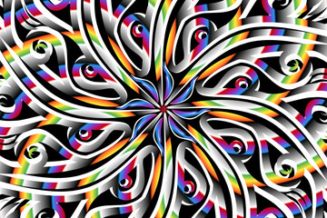 luxurious paper cut design colourful rainbow flowers line art pattern of indonesian culture traditional  batik ethnic dayak for textile or fashion
