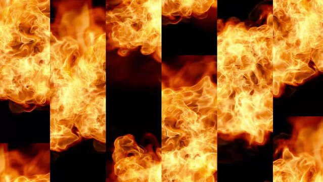 Multiscreen fire. Hot flames multiplied on different screens. Seamless loop.
