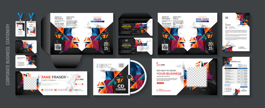 Corporate Abstract colorful Polygonal modern Profesional business identity stationery set