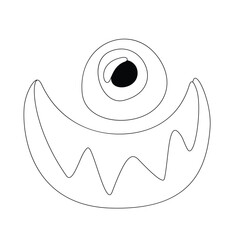 Psyhodelical Print with One-eye Monster with Scary Smile. Surreal Design. Single Design Element. Pop Art Cartoon Style with Stains. Coloring Book Page. Vector Contour Illustration