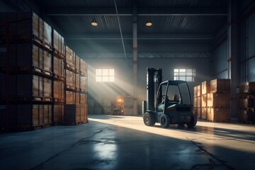 transportation delivery box storage sun forklift cargo distribution logistic warehouse. Generative AI.