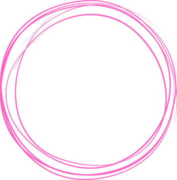 Pink circle line hand drawn. Highlight hand drawing circle isolated on white background. Round handwritten circle. For marking text, note, mark icon, number, marker pen, pencil and text check, vector
