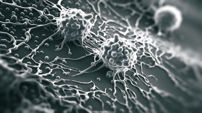 an electron microscopy (EM) image of liver cancer cells grown on an organoid model Generative AI