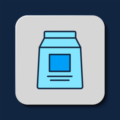 Filled outline Sports nutrition bodybuilding proteine power drink and food icon isolated on blue background. Vector