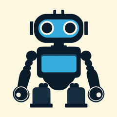Fototapeta premium Simple robot character with a blue screen on its chest and two antennas, vector sci-fi illustration.