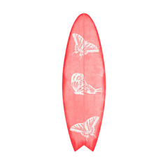 Red watercolor surfboard.	
