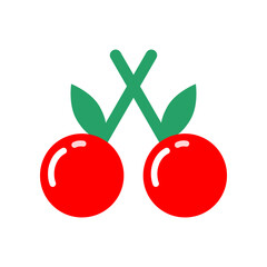 Red cherry fruit cross doodle drawing icon flat vector design