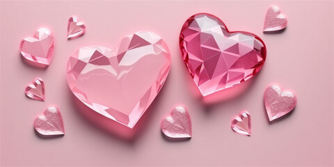 St Valentines background with crystal pink hearts