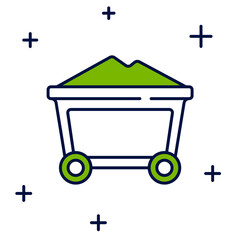 Filled outline Mine coal trolley icon isolated on white background. Vector