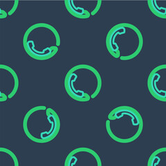 Line Telephone 24 hours support icon isolated seamless pattern on blue background. All-day customer support call-center. Full time call services. Vector