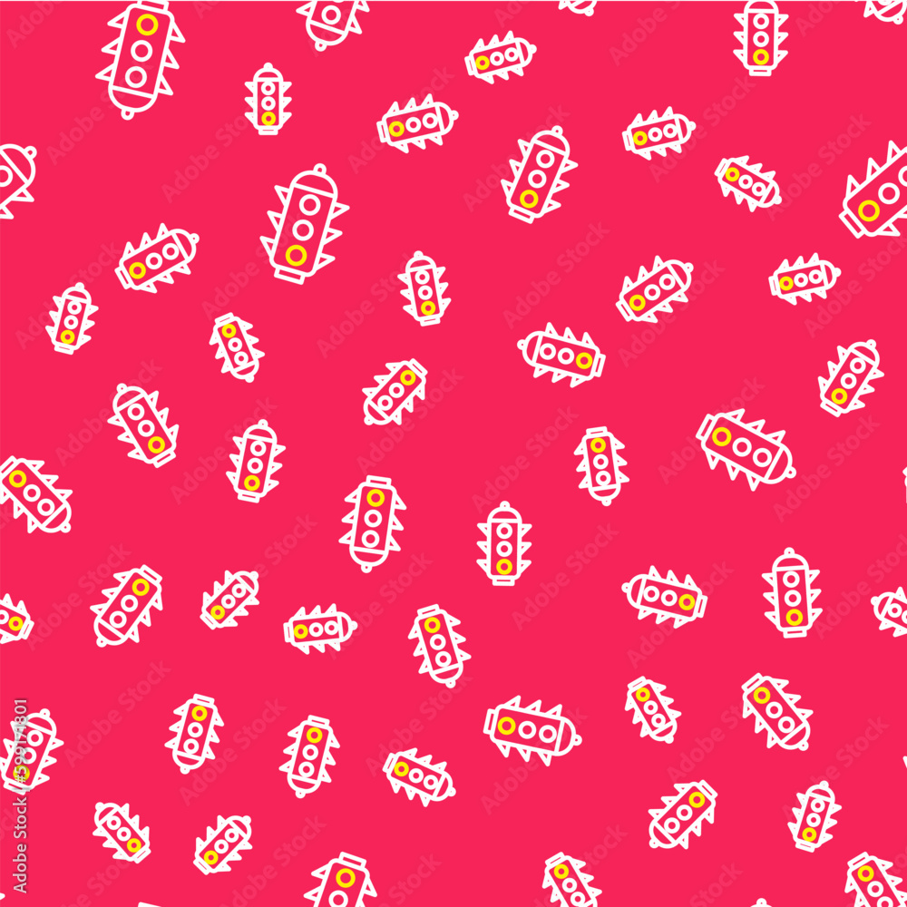 Poster line traffic light icon isolated seamless pattern on red background. vector