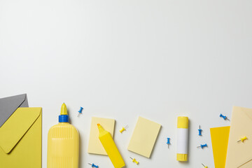 Concept of different office stationery with glue