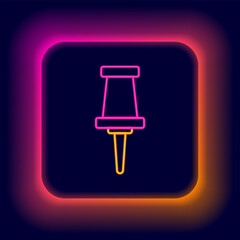 Glowing neon line Push pin icon isolated on black background. Thumbtacks sign. Colorful outline concept. Vector