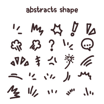 set of hand-drawn cute cartoony expression sign doodle line stroke. movement drawing, curve directional arrows, emoticon effects design elements, cartoon character emotion symbols