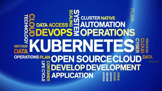 Kubernetes animated tag word cloud;text design animation kinetic typography seamless loop.