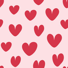 Cute Red Hearts Seamless Pattern. Distorted Groovy Vector Background. Retro Love Style for Print on Textile, Wrapping Paper. Pink Print for Princess Baby.